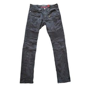 Makobi Jeans Mens 30x32 Black Moto Tapered Distressed M1786